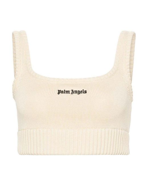 Palm Angels Natural Embroidered-logo Knit Tank Top