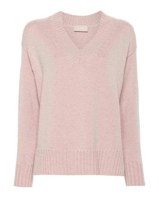 Drumohr Pink Long Sleeve Oversize V-Neck Sweater