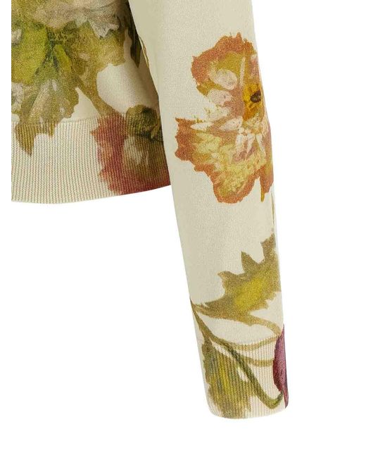 Carolina Herrera White Floral Print Cardigan