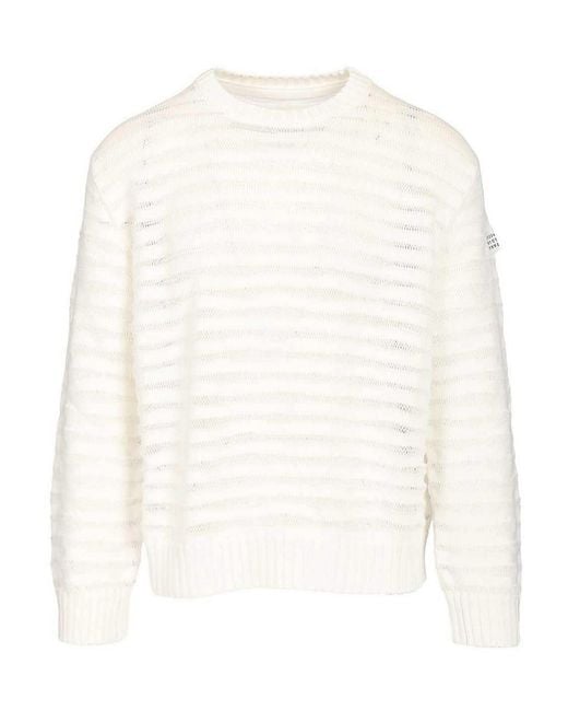 MM6 by Maison Margiela White Open Knit Stripe Cotton Crewneck Sweater for men