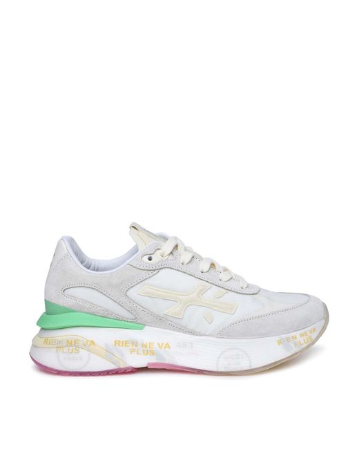 Premiata White Moerund Leather And Fabric Sneakers