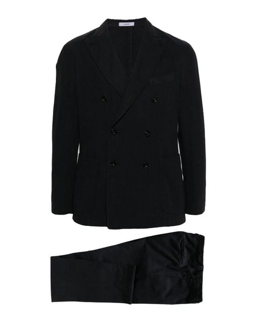 Boglioli Black Cotton And Linen Blend Double-breasted Suit for men