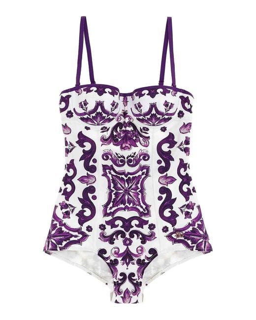 Dolce & Gabbana Purple Print One-Piece Swimsuit