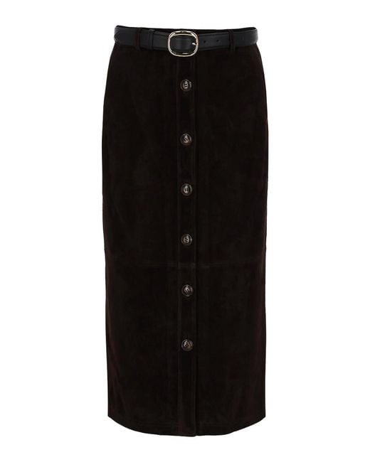 Self-Portrait Black Suede Midi Skirt