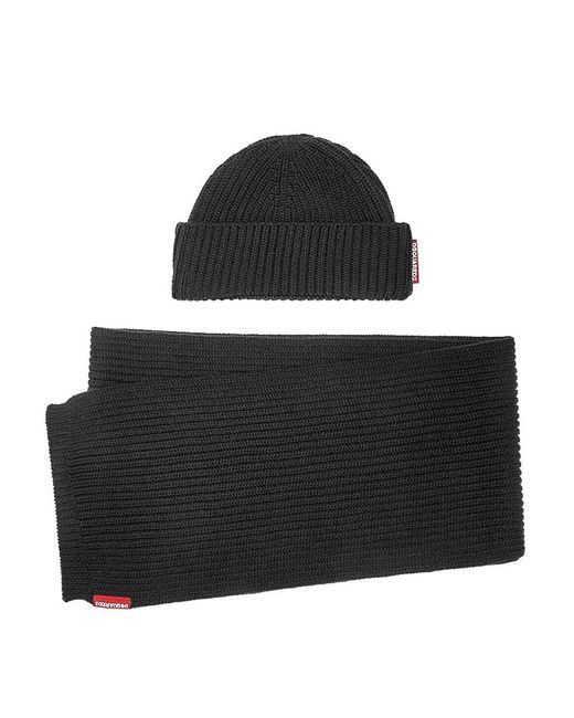 DSquared² Black Knit Scarf Beanie for men