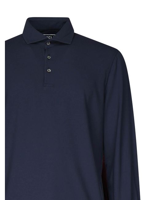 Fedeli Blue Long Sleeve Polo for men