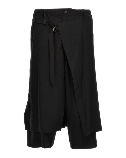 Yohji Yamamoto Black U-standard Wrap Bermuda Shorts for men