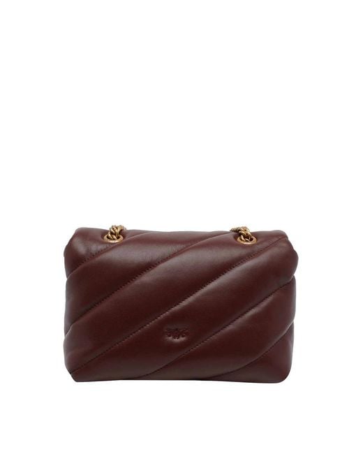 Pinko Brown Burgundy Love Mini Puffer Shoulder Bag