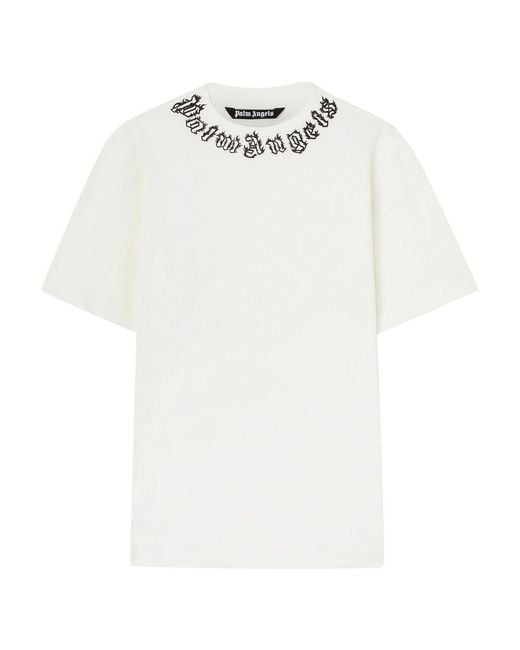 Palm Angels White Neck Logo Tee for men