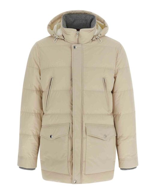Brunello Cucinelli White Knit Insert Down Jacket for men