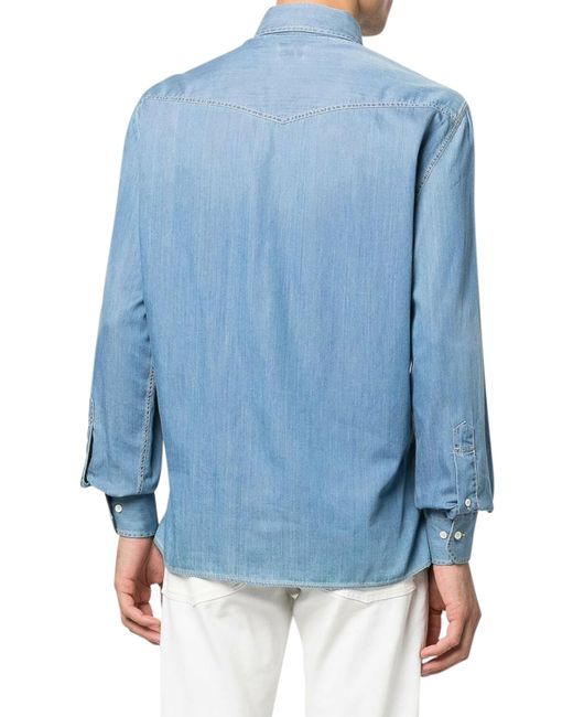 Brunello Cucinelli Blue Denim Shirt for men