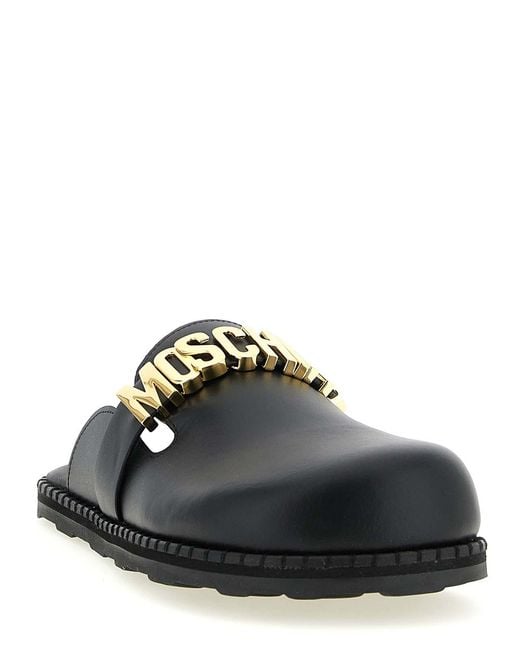 Moschino Black Leather Sabots