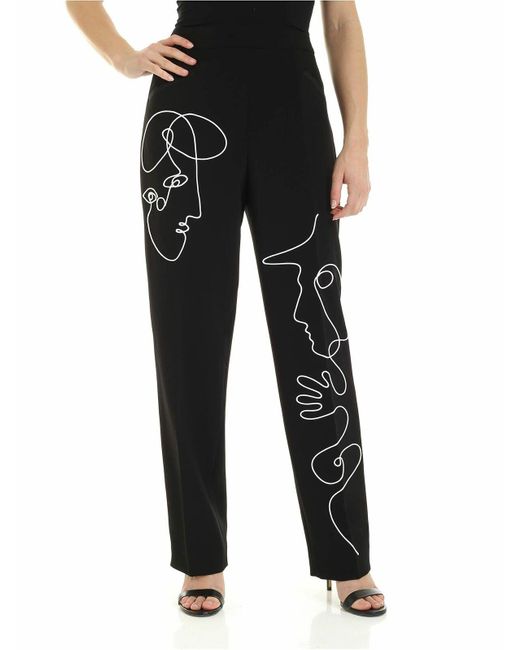 Moschino Black Cornely Embroidery Crepe Trousers