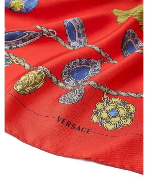 Versace Red Foulard 90X90 Silk Twill Bio Print