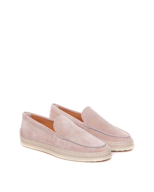 Tod's Pink Loafers Round Toe Logo