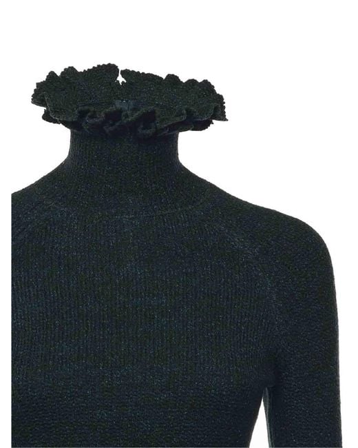 Alaïa Blue Turtleneck With Ruffles