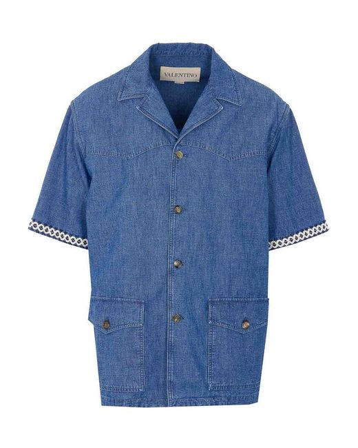 Valentino Garavani Blue Denim Shirt With Frontal Buttons Closure for men