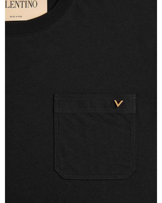 Valentino Garavani Black Cotton T-Shirt With Vgold for men