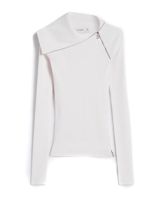 Sportmax White Zip-Up Turtleneck Sweater