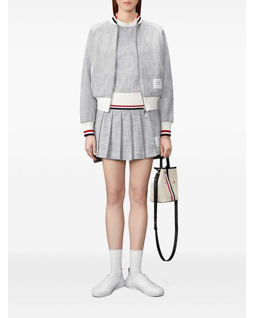 Thom Browne Gray Zip-Up Bomber Jacket