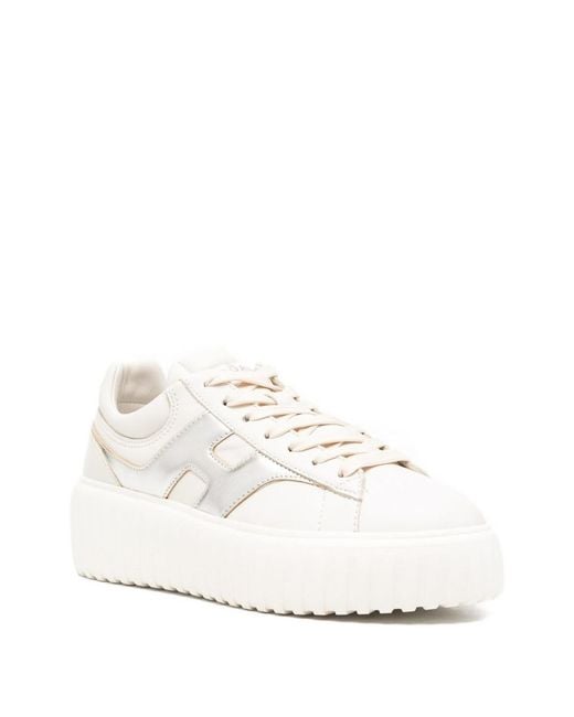 Hogan White H-Stripes Leather Sneakers