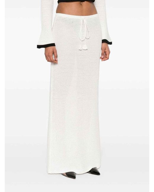 Self-Portrait White Sequinned Pointelle-Knit Maxi Skirt