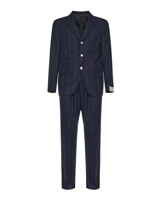 Eleventy Blue Single-Breasted Pinstripe Suit for men