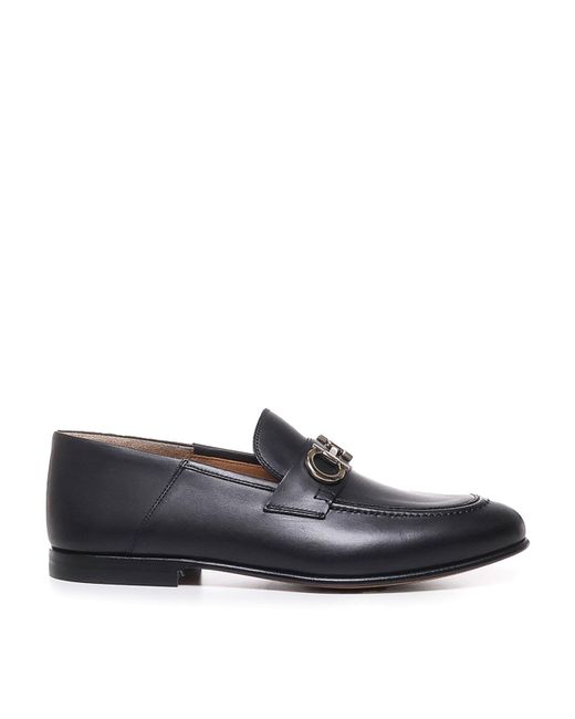 Ferragamo Black Gancini Loafers In Calfskin for men