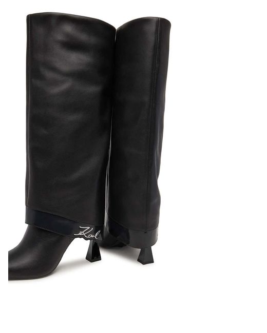 Karl Lagerfeld Black Debutante Fold Hi Leg Boot