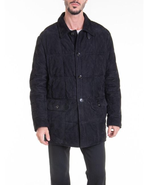 Brioni Blue Leather Down Jacket for men