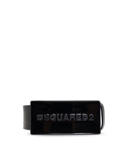 DSquared² Black Leather Belt With Logo Plaque Closure for men