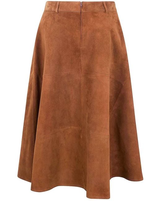 Semicouture Brown Suede Pockets Skirt