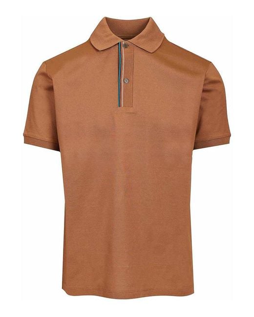 Paul Smith Brown Polo Shirt With Striped Trim for men