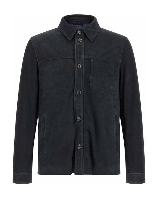 Pal Zileri Blue Suede Overshirt for men