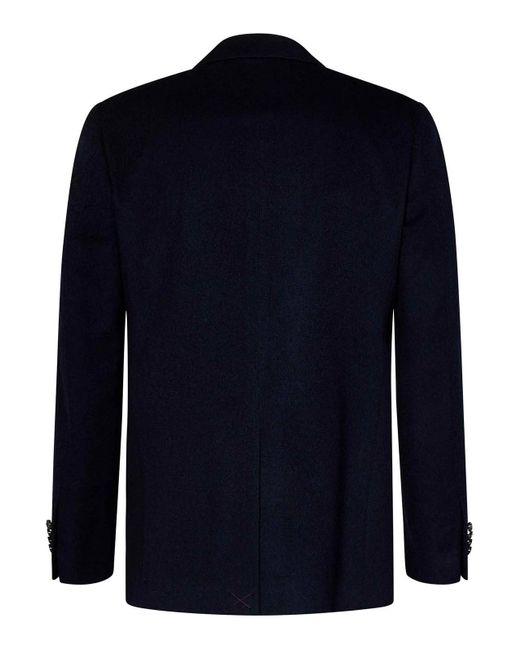 Etro Blue Cashmere Double-Breasted Blazer Wit for men