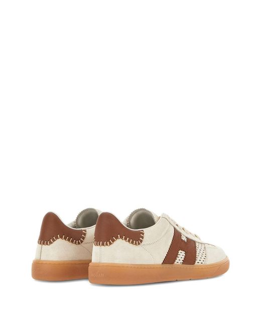 Hogan Brown Low-Top Calfskin Leather Sneakers With Accents