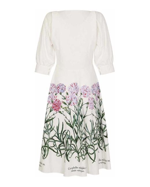 Alberta Ferretti White Herbarium Print Cotton Shirt Dress