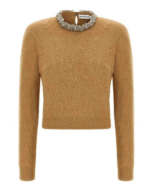 Self-Portrait Natural Sweater With Jewel Embroidery