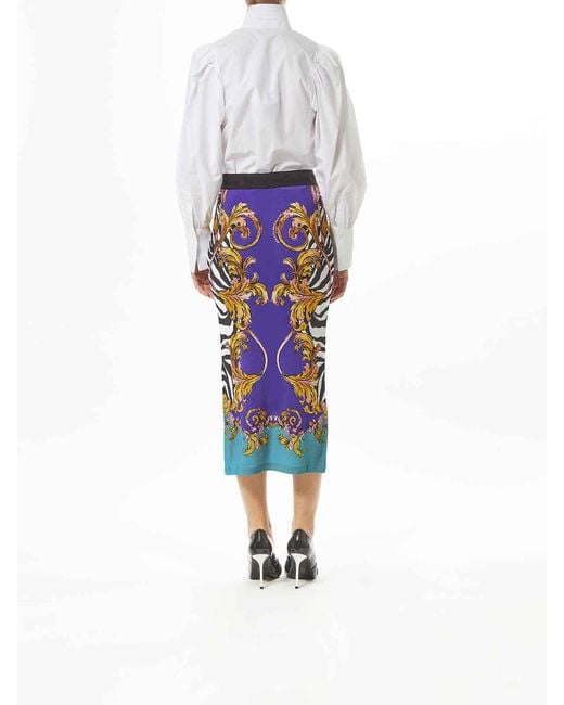 Versace Jeans Couture Blue Baroque Zebra Skirt