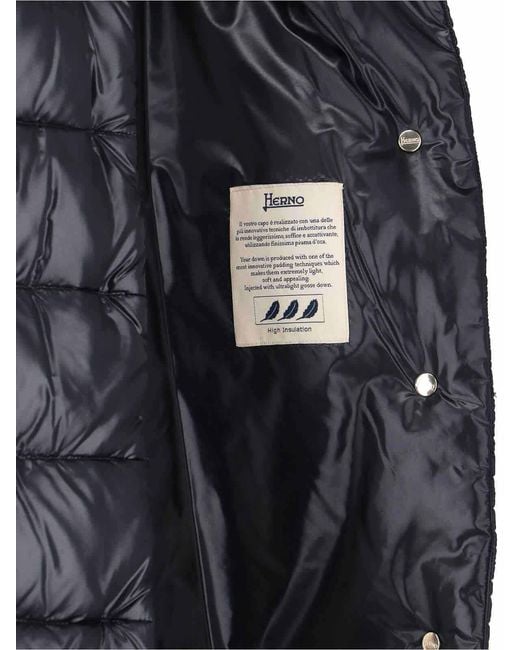 Herno Blue Long Puffer Jacket With High Collar