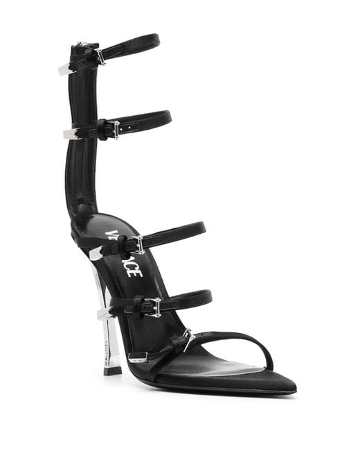 Versace Black Leather Heel Sandals