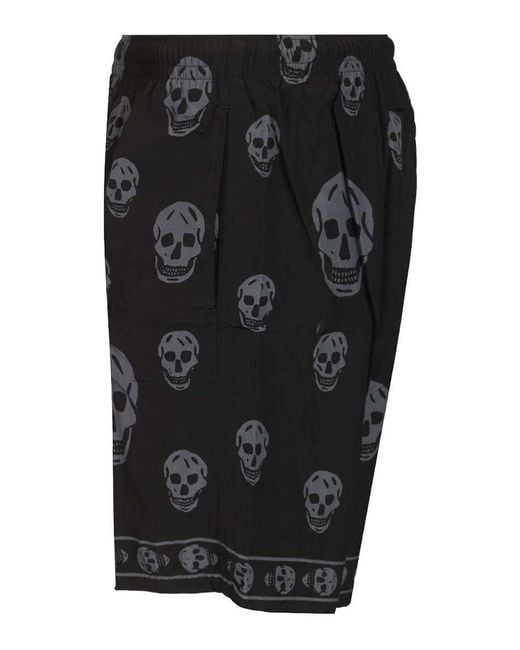 McQueen Black Swim Shorts With Skull Motif for men