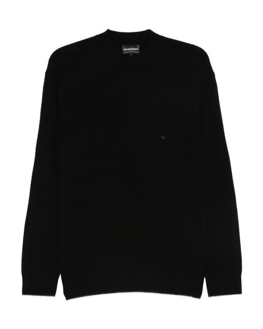 Emporio Armani Black Wool Crewneck Jumper for men