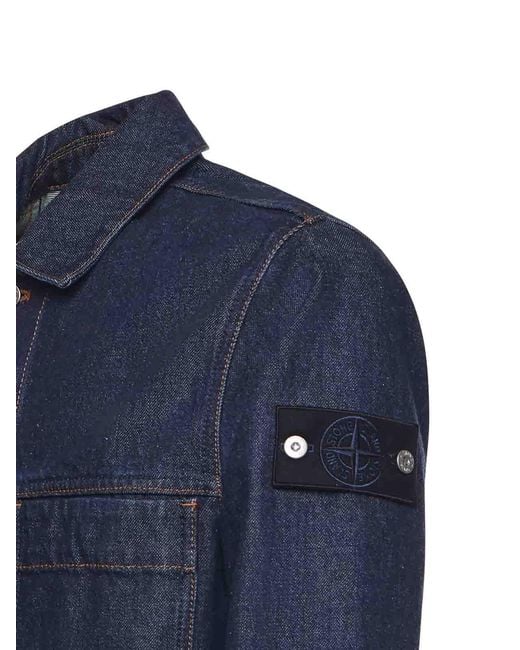 Stone Island Blue Logo Denim Jacket for men