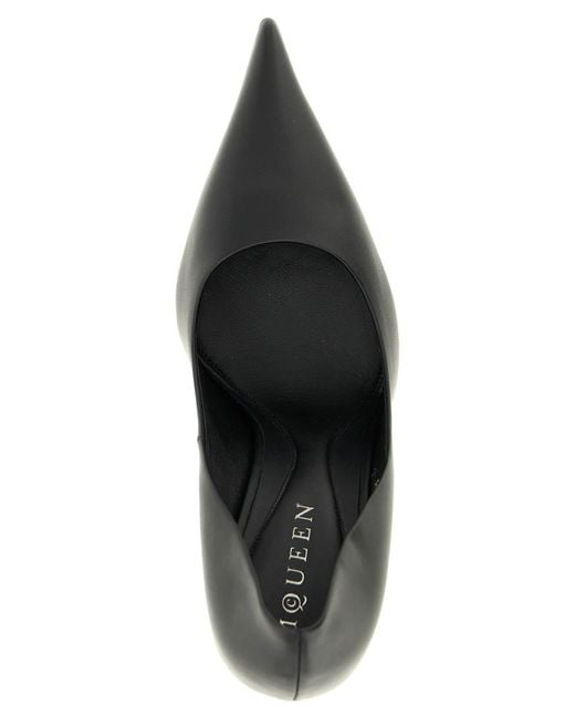 McQueen Black Pointed Stiletto Leather Pumps