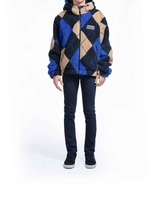 Versace Jeans Couture Blue Argyle Teddy Jacket for men