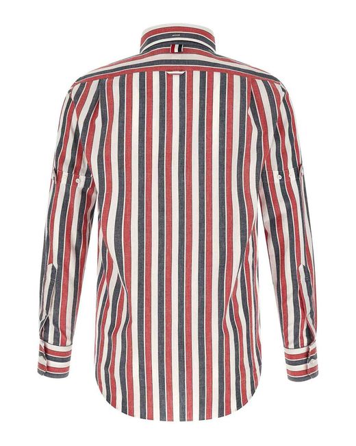 Thom Browne Red Striped Button-Down Shirt for men