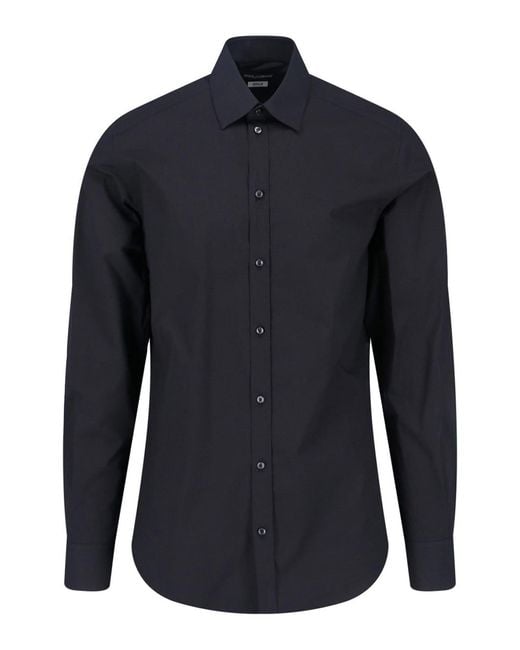 Dolce & Gabbana Blue Stretch Cotton Shirt for men