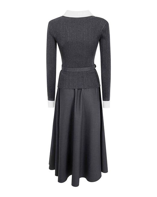 Self-Portrait Black Knit Twill Midi Dress