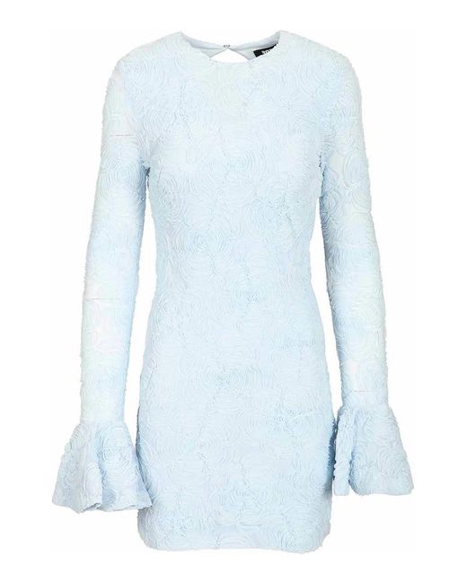 ROTATE BIRGER CHRISTENSEN Blue Mesh Mini Dress With Ruffles